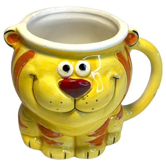 1973 Holt Howard Smiling Tiger Childs Mug Cup Made Japan Ceramic Yellow Chips - Picture 1 of 8